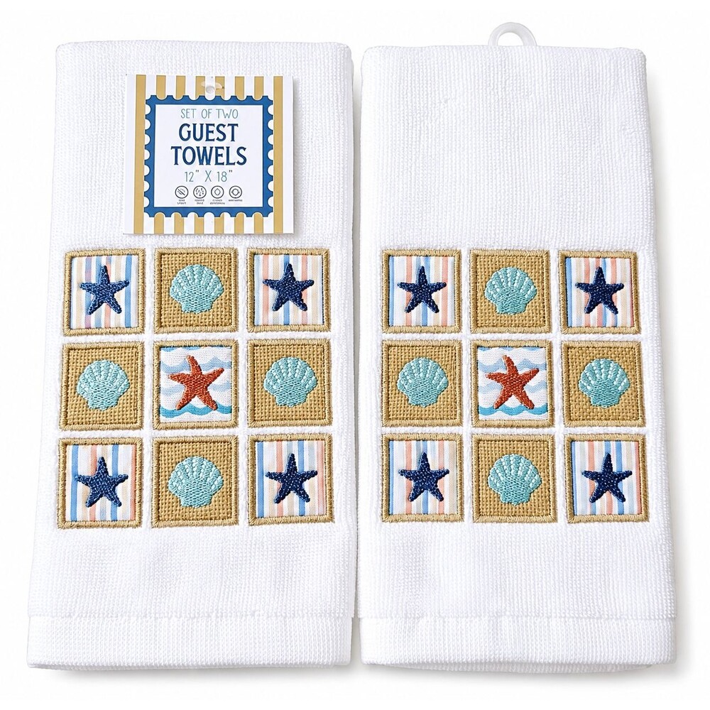 Nantucket Shells Starfish Fingertip Towels Set of 2 Embellished Embroidered